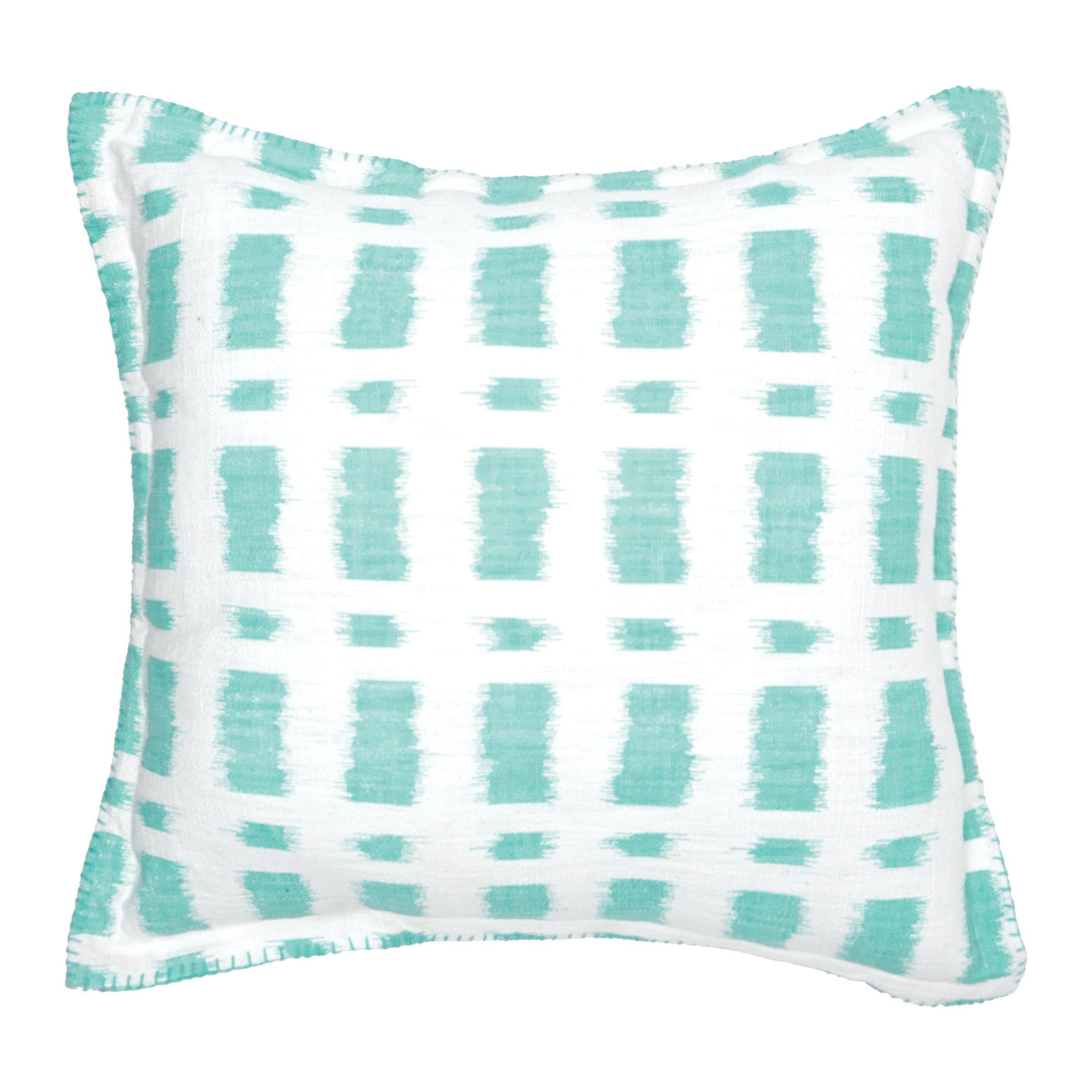 Surf Blue Ikat Embroidered Square Cotton Pillow 20"