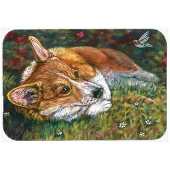 caroline's treasures 7326cmt corgi pastel hummingbird kitchen or bath mat, 20 by 30", multicolor