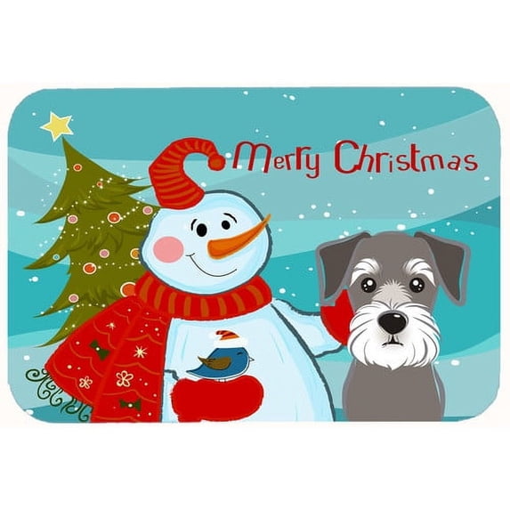 caroline's treasures bb1826cmt snowman with schnauzer kitchen or bath mat, 20 by 30", multicolor