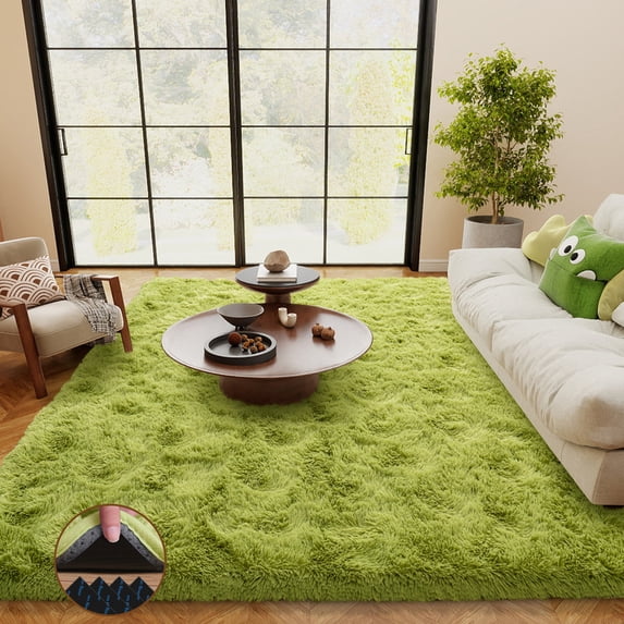 carpet 5x7ft Large Fluffy Area Rugs for Bedroom, Soft Carpet Shag Kids Room Rug, Non-Slip Stickers RugsLiving Room Bedroom Baby Studyroom Grass Green Father's Day Gifts Decora