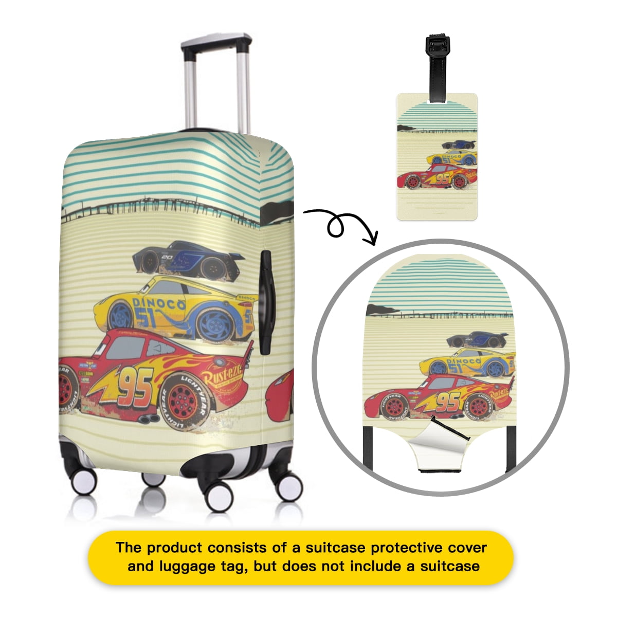 cars Hard Shell Suitcase Cover with Luggage Tag, 21inch/25inch/28inch ...