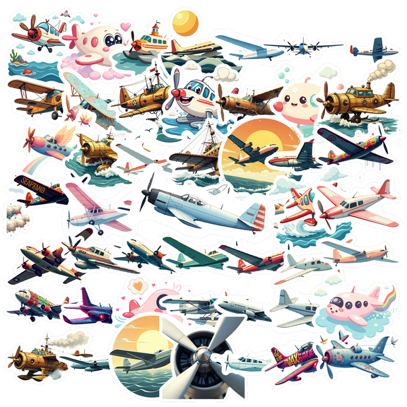 cartoon Airplane Stickers, Waterproof Airplane Sticker for Water Bottle Laptop Phone Cases Planner Skateboard Luggage Helmet Party Favor Decor, Ideal for Adults Teens Teacher Rewards