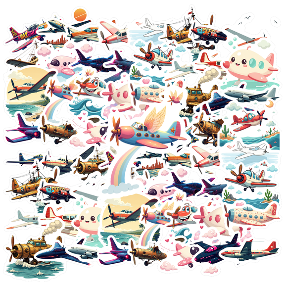 cartoon Airplane Stickers, Waterproof Airplane Sticker for Water Bottle Laptop Phone Cases Planner Skateboard Luggage Helmet Party Favor Decor, Ideal for Adults Teens Teacher Rewards
