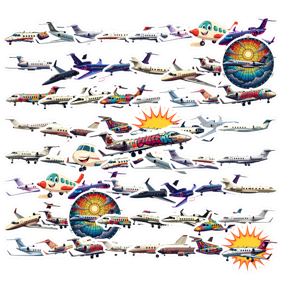 cartoon Airplane Theme Stickers, Waterproof Airplane Theme Sticker for Water Bottle Laptop Phone Cases Planner Skateboard Luggage Helmet Party Favor Decor, Ideal for Adults Teens Teacher Rewards