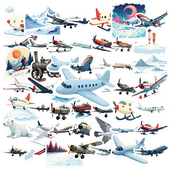 cartoon Airplane Theme Stickers, Waterproof Airplane Theme Sticker for Water Bottle Laptop Phone Cases Planner Skateboard Luggage Helmet Party Favor Decor, Ideal for Adults Teens Teacher Rewards