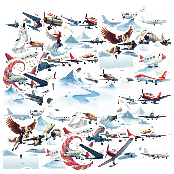 cartoon Airplane Theme Stickers, Waterproof Airplane Theme Sticker for Water Bottle Laptop Phone Cases Planner Skateboard Luggage Helmet Party Favor Decor, Ideal for Adults Teens Teacher Rewards