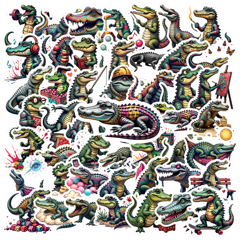 cartoon Alligator Theme Stickers, Waterproof Alligator Theme Sticker ...