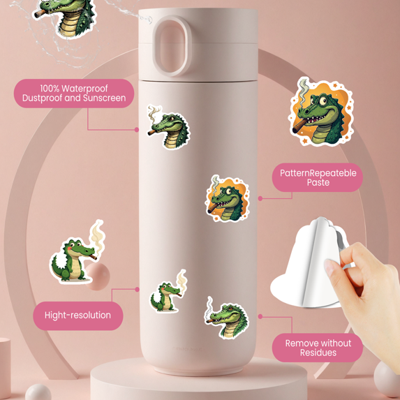 cartoon Alligator Theme Stickers, Waterproof Alligator Theme Sticker for Water Bottle Laptop Phone Cases Planner Skateboard Luggage Helmet Party Favor Decor, Ideal for Adults Teens Teacher Rewards