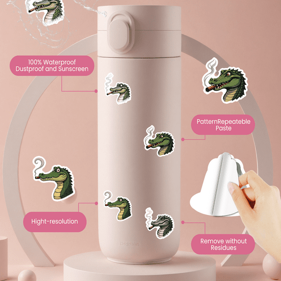 cartoon Alligator Theme Stickers, Waterproof Alligator Theme Sticker for Water Bottle Laptop Phone Cases Planner Skateboard Luggage Helmet Party Favor Decor, Ideal for Adults Teens Teacher Rewards