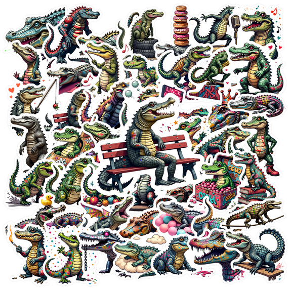 cartoon Alligator Theme Stickers, Waterproof Alligator Theme Sticker for Water Bottle Laptop Phone Cases Planner Skateboard Luggage Helmet Party Favor Decor, Ideal for Adults Teens Teacher Rewards
