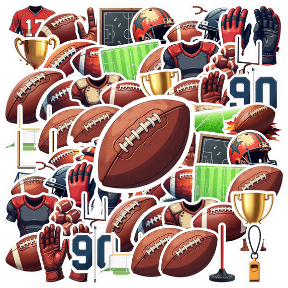 cartoon American Football Stickers, Waterproof American Football Sticker for Water Bottle Laptop Phone Cases Planner Skateboard Luggage Helmet Party Favor Decor, Ideal for Adults Teens Teacher Rewards
