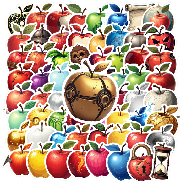 cartoon Apple Theme Stickers, Waterproof Apple Theme Sticker for Water Bottle Laptop Phone Cases Planner Skateboard Luggage Helmet Party Favor Decor, Ideal for Adults Teens Teacher Rewards