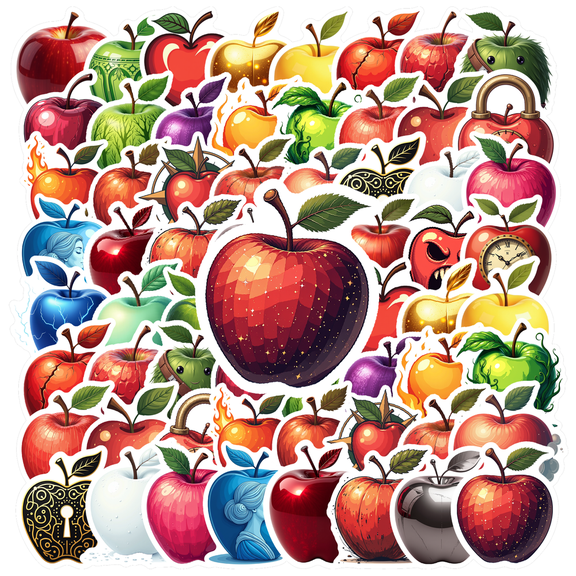 cartoon Apple Theme Stickers, Waterproof Apple Theme Sticker for Water Bottle Laptop Phone Cases Planner Skateboard Luggage Helmet Party Favor Decor, Ideal for Adults Teens Teacher Rewards