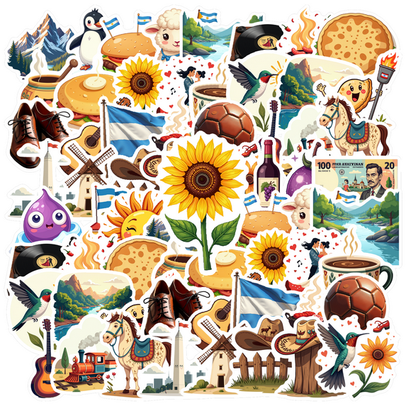 cartoon Argentina Culture Stickers, Waterproof Argentina Culture Sticker for Water Bottle Laptop Phone Cases Planner Skateboard Luggage Helmet Party Favor Decor, Ideal for Adults Teens Teacher Rewards
