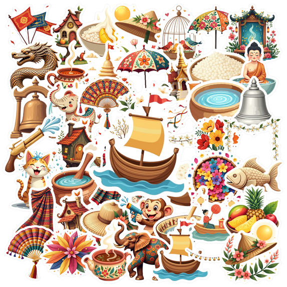 cartoon Asian - culture Stickers, Waterproof Festival Sticker for Water Bottle Laptop Phone Cases Planner Skateboard Luggage Helmet Party Favor Decor, Ideal for Adults Teens Teacher Rewards