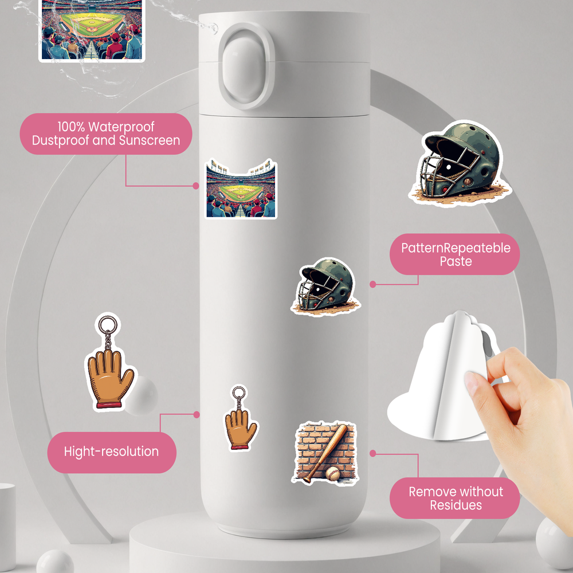 cartoon Baseball Stickers, Waterproof Baseball Sticker for Water Bottle Laptop Phone Cases Planner Skateboard Luggage Helmet Party Favor Decor, Ideal for Adults Teens Teacher Rewards