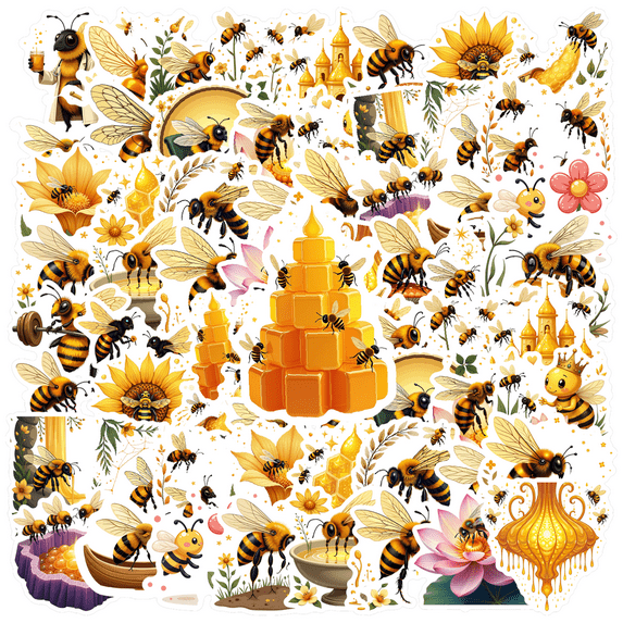cartoon Bee Honey Sticker Stickers, Waterproof Bee Honey Sticker Sticker for Water Bottle Laptop Phone Cases Planner Skateboard Luggage Helmet Party Favor Decor, Ideal for Adults Teens Teacher Rewards