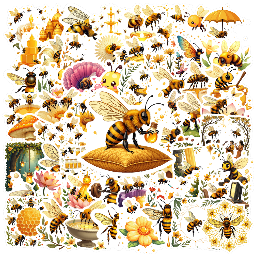 cartoon Bee Honey Sticker Stickers, Waterproof Bee Honey Sticker ...