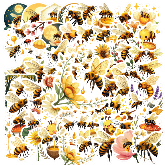 cartoon Bee Honey Theme Stickers, Waterproof Bee Honey Theme Sticker for Water Bottle Laptop Phone Cases Planner Skateboard Luggage Helmet Party Favor Decor, Ideal for Adults Teens Teacher Rewards
