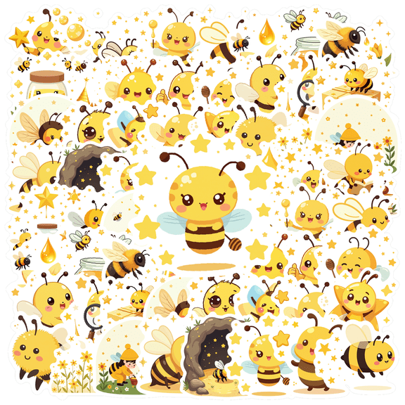 cartoon Bee Stickers, Waterproof Bee Sticker for Water Bottle Laptop Phone Cases Planner Skateboard Luggage Helmet Party Favor Decor, Ideal for Adults Teens Teacher Rewards