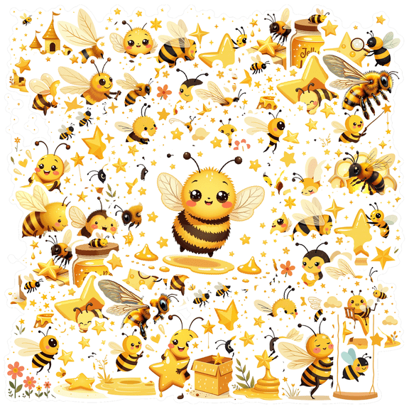cartoon Bee Theme Stickers, Waterproof Bee Theme Sticker for Water Bottle Laptop Phone Cases Planner Skateboard Luggage Helmet Party Favor Decor, Ideal for Adults Teens Teacher Rewards