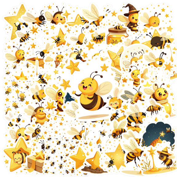 cartoon Bee Theme Stickers, Waterproof Bee Theme Sticker for Water Bottle Laptop Phone Cases Planner Skateboard Luggage Helmet Party Favor Decor, Ideal for Adults Teens Teacher Rewards