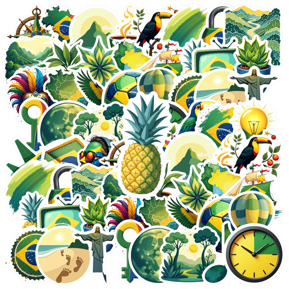 cartoon Brazil Theme Stickers, Waterproof Brazil Theme Sticker for Water Bottle Laptop Phone Cases Planner Skateboard Luggage Helmet Party Favor Decor, Ideal for Adults Teens Teacher Rewards