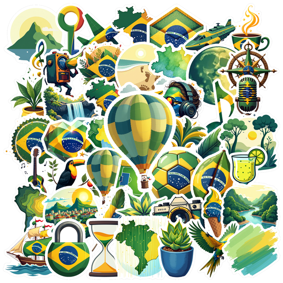 cartoon Brazil Theme Stickers, Waterproof Brazil Theme Sticker for Water Bottle Laptop Phone Cases Planner Skateboard Luggage Helmet Party Favor Decor, Ideal for Adults Teens Teacher Rewards