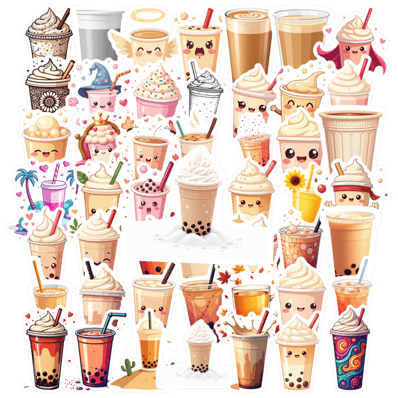 cartoon Bubble Tea Stickers, Waterproof Bubble Tea Sticker for Water Bottle Laptop Phone Cases Planner Skateboard Luggage Helmet Party Favor Decor, Ideal for Adults Teens Teacher Rewards