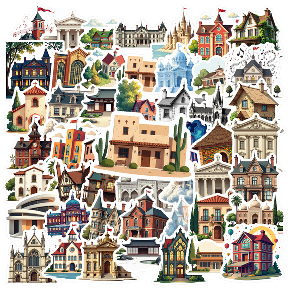 cartoon Building Stickers Stickers, Waterproof Building Stickers Sticker for Water Bottle Laptop Phone Cases Planner Skateboard Luggage Helmet Party Favor Decor, Ideal for Adults Teens Teacher Rewards