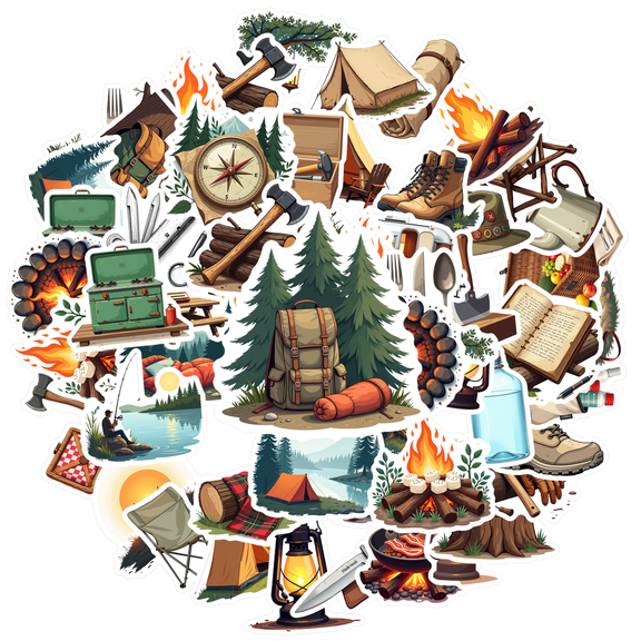 cartoon Camping Theme Stickers, Waterproof Camping Theme Sticker for Water Bottle Laptop Phone Cases Planner Skateboard Luggage Helmet Party Favor Decor, Ideal for Adults Teens Teacher Rewards