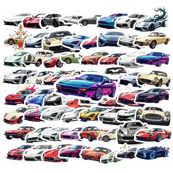 cartoon Car Theme Stickers, Waterproof Car Theme Sticker for Water Bottle Laptop Phone Cases Planner Skateboard Luggage Helmet Party Favor Decor, Ideal for Adults Teens Teacher Rewards