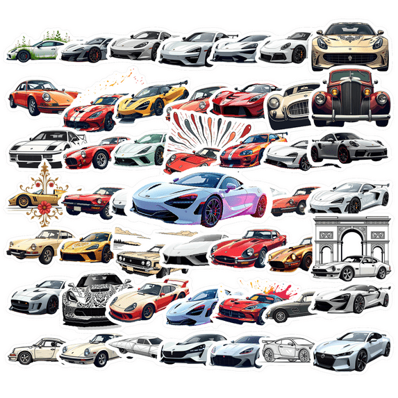 cartoon Car Theme Stickers, Waterproof Car Theme Sticker for Water Bottle Laptop Phone Cases Planner Skateboard Luggage Helmet Party Favor Decor, Ideal for Adults Teens Teacher Rewards
