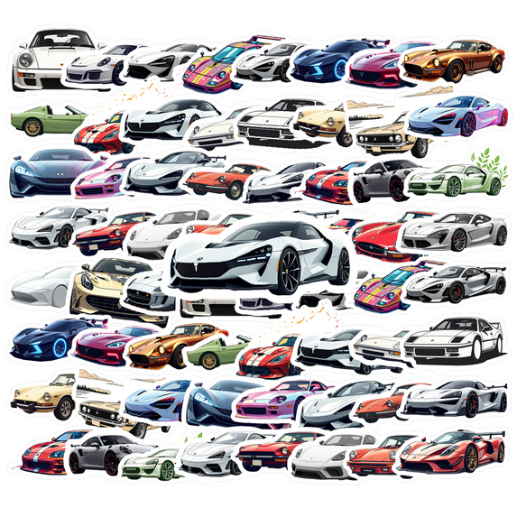 cartoon Car Theme Stickers, Waterproof Car Theme Sticker for Water Bottle Laptop Phone Cases Planner Skateboard Luggage Helmet Party Favor Decor, Ideal for Adults Teens Teacher Rewards