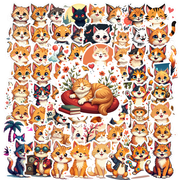 cartoon CatStickers Stickers, Waterproof CatStickers Sticker for Water Bottle Laptop Phone Cases Planner Skateboard Luggage Helmet Party Favor Decor, Ideal for Adults Teens Teacher Rewards