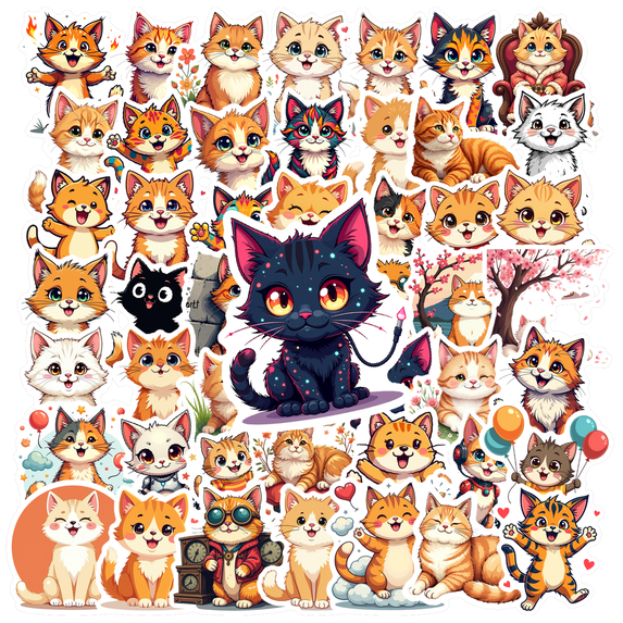 cartoon CatStickers Stickers, Waterproof CatStickers Sticker for Water Bottle Laptop Phone Cases Planner Skateboard Luggage Helmet Party Favor Decor, Ideal for Adults Teens Teacher Rewards