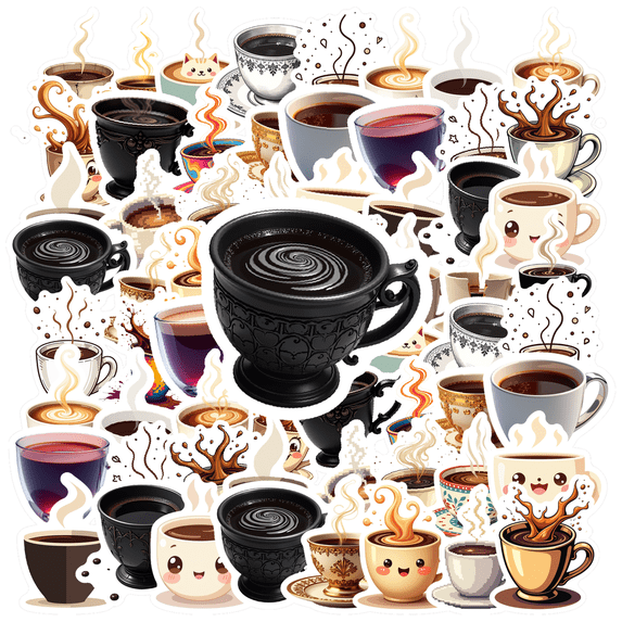 cartoon Coffee Stickers, Waterproof Coffee Sticker for Water Bottle Laptop Phone Cases Planner Skateboard Luggage Helmet Party Favor Decor, Ideal for Adults Teens Teacher Rewards
