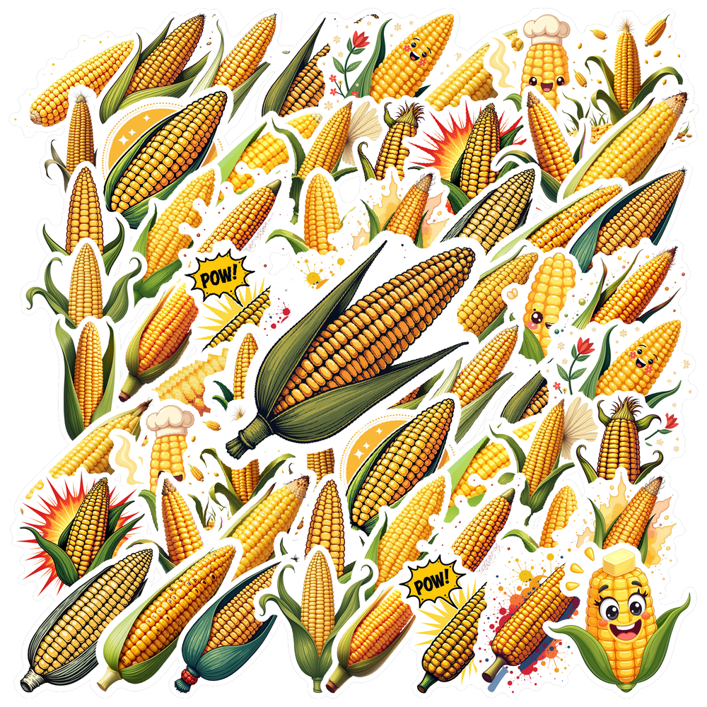 Buttered Corn Sticker cartoon Corn Theme Stickers, Waterproof Corn Theme Sticker for Water ...