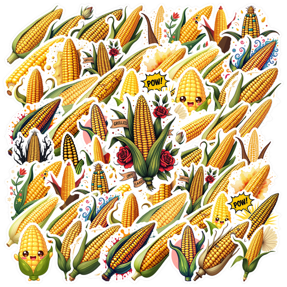 cartoon Corn Theme Stickers, Waterproof Corn Theme Sticker for Water Bottle Laptop Phone Cases Planner Skateboard Luggage Helmet Party Favor Decor, Ideal for Adults Teens Teacher Rewards
