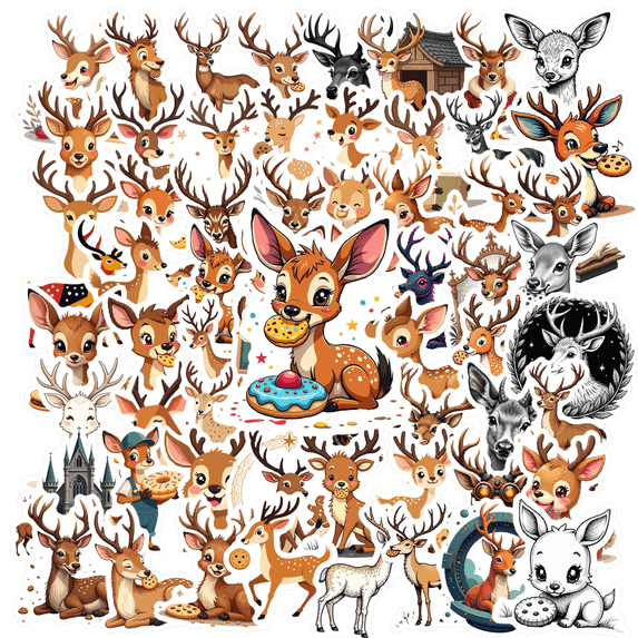 cartoon Deer Stickers, Waterproof Deer Sticker for Water Bottle Laptop Phone Cases Planner Skateboard Luggage Helmet Party Favor Decor, Ideal for Adults Teens Teacher Rewards