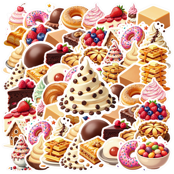 cartoon Dessert Stickers Stickers, Waterproof Dessert Stickers Sticker for Water Bottle Laptop Phone Cases Planner Skateboard Luggage Helmet Party Favor Decor, Ideal for Adults Teens Teacher Rewards