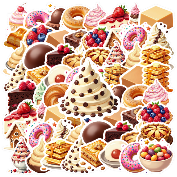cartoon Dessert Stickers Stickers, Waterproof Dessert Stickers Sticker for Water Bottle Laptop Phone Cases Planner Skateboard Luggage Helmet Party Favor Decor, Ideal for Adults Teens Teacher Rewards