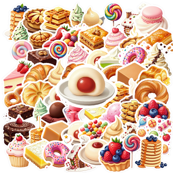 cartoon Dessert Stickers Stickers, Waterproof Dessert Stickers Sticker for Water Bottle Laptop Phone Cases Planner Skateboard Luggage Helmet Party Favor Decor, Ideal for Adults Teens Teacher Rewards