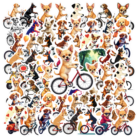 cartoon Dog Cycling Theme Stickers, Waterproof Dog Cycling Theme Sticker for Water Bottle Laptop Phone Cases Planner Skateboard Luggage Helmet Party Favor Decor, Ideal for Adults Teens Teacher Rewards