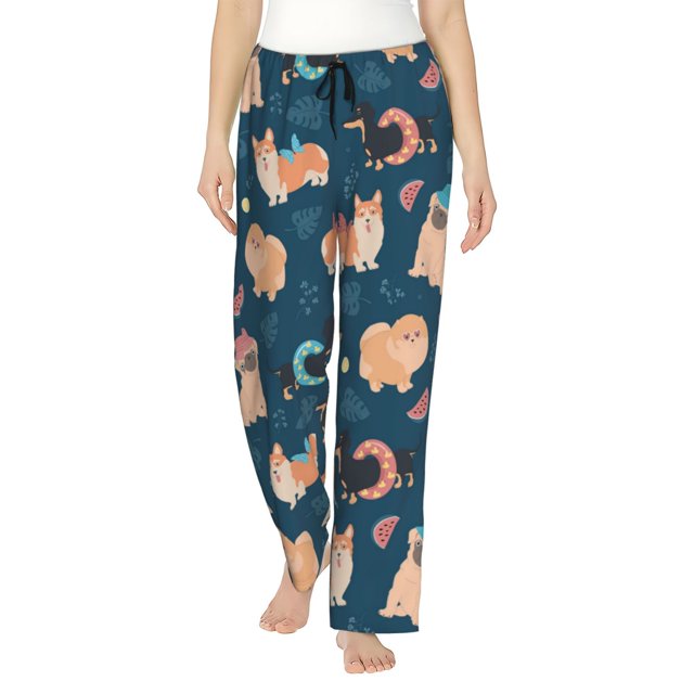 cartoon Dog leaf Watermelon Women's Pajama Bottoms, Long Comfy Womens
