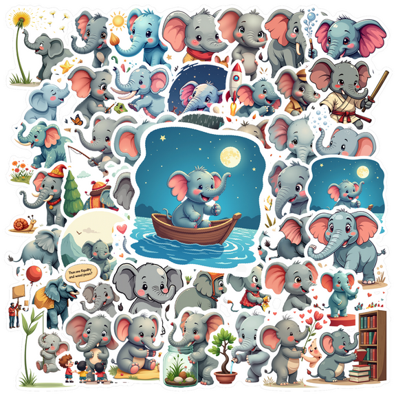 cartoon Elephant Stickers Stickers, Waterproof Elephant Stickers Sticker for Water Bottle Laptop Phone Cases Planner Skateboard Luggage Helmet Party Favor Decor, Ideal for Adults Teens Teacher Rewards