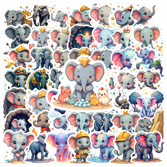 cartoon Elephant Stickers, Waterproof Elephant Sticker for Water Bottle Laptop Phone Cases Planner Skateboard Luggage Helmet Party Favor Decor, Ideal for Adults Teens Teacher Rewards