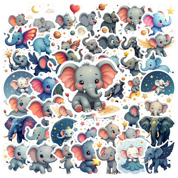 cartoon Elephant Stickers, Waterproof Elephant Sticker for Water Bottle Laptop Phone Cases Planner Skateboard Luggage Helmet Party Favor Decor, Ideal for Adults Teens Teacher Rewards