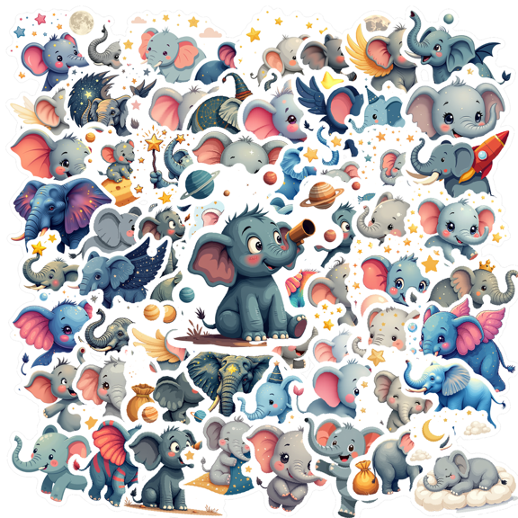 cartoon Elephant Stickers, Waterproof Elephant Sticker for Water Bottle Laptop Phone Cases Planner Skateboard Luggage Helmet Party Favor Decor, Ideal for Adults Teens Teacher Rewards