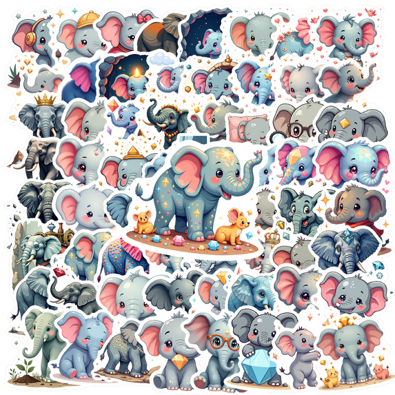 cartoon Elephant Stickers, Waterproof Elephant Sticker for Water Bottle Laptop Phone Cases Planner Skateboard Luggage Helmet Party Favor Decor, Ideal for Adults Teens Teacher Rewards